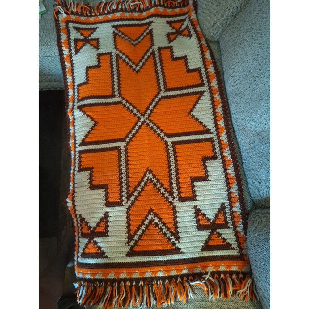 Vintage Crochet Afghan Throw Lap Blanket Handmade‎ 27 X 51 in. Multi Colored.